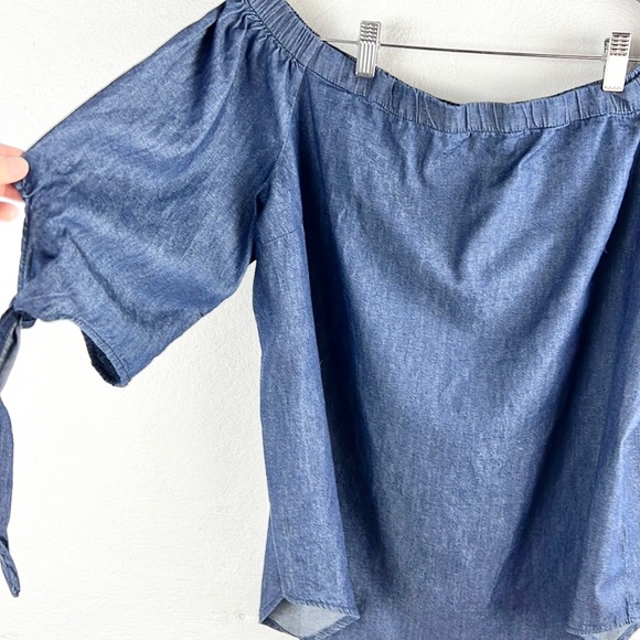 FADED GLORY |💙 Denim Blue Chambray Boatneck 1/2 Sleeves Prasant Blouse Top - Picture 5 of 9